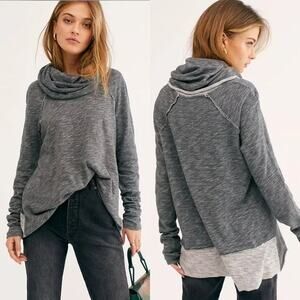 Free People Beach Cocoon Cowl Neck Oversized Pure Cotton Pullover In Gray
